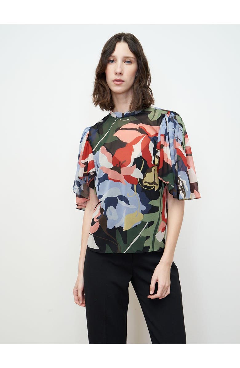 Rebecca Taylor Botanical Garden Mock Neck Blouse, Main, color, Garden Black Combo