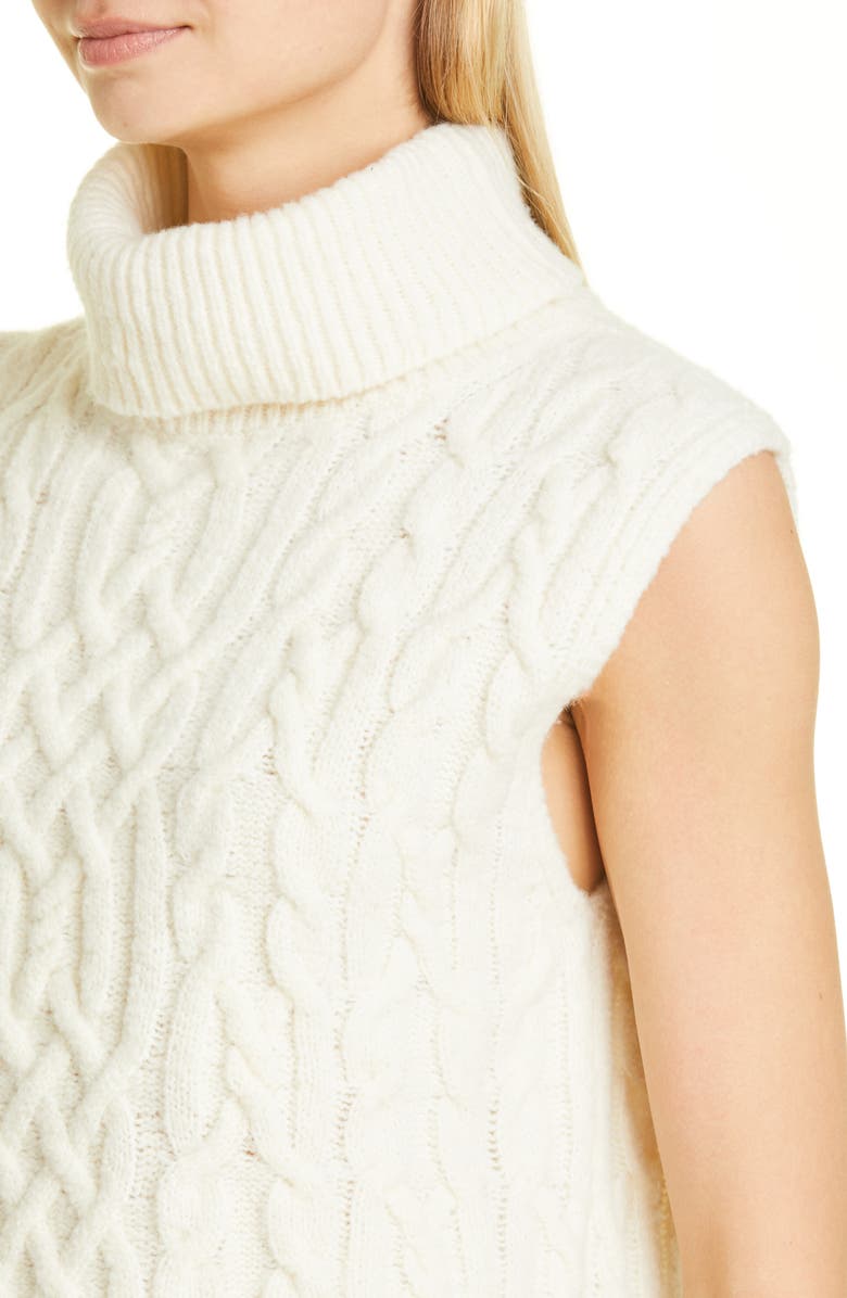 Vince Twisted Cable Turtleneck Sweater Tank, Alternate, color, Off White