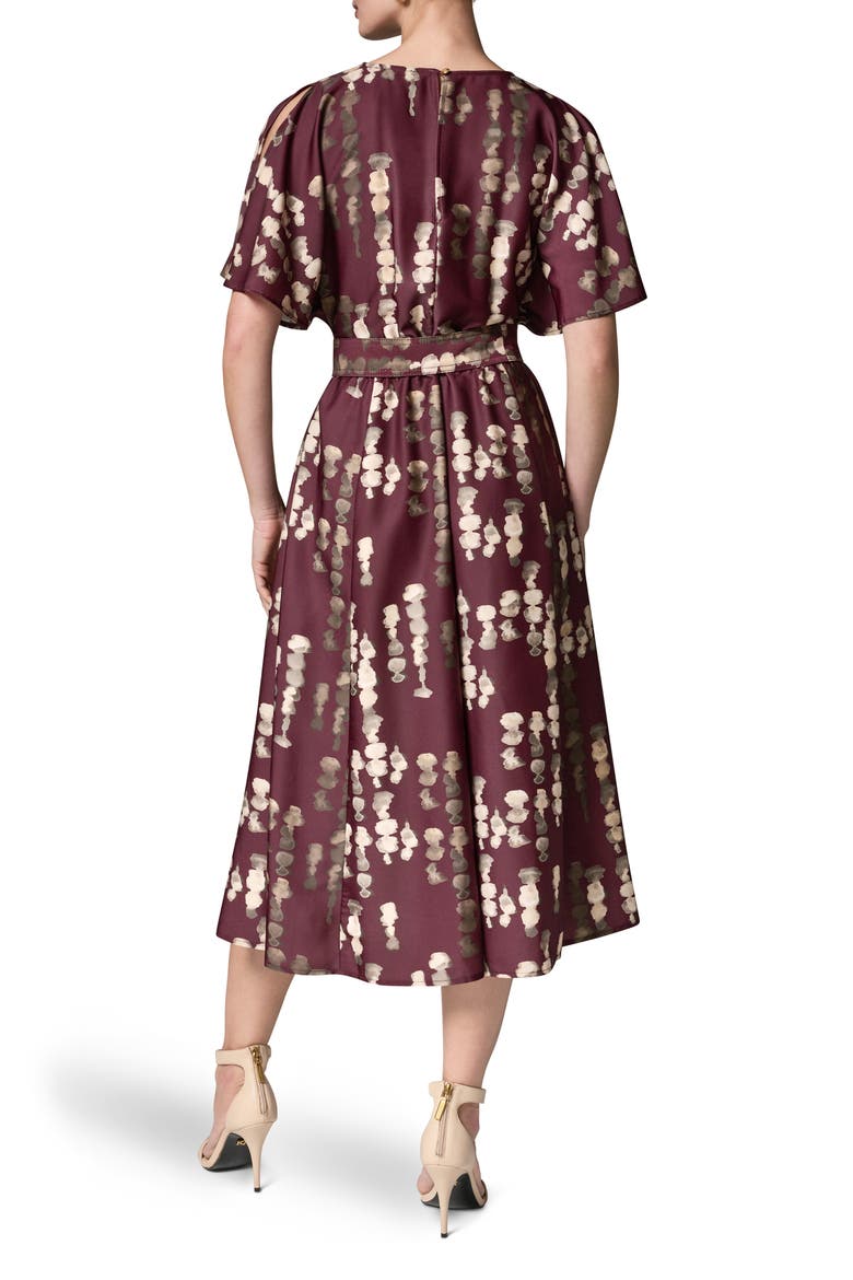 Print Stretch Satin Midi Dress, Alternate, color, BLACK/ CHERRY
