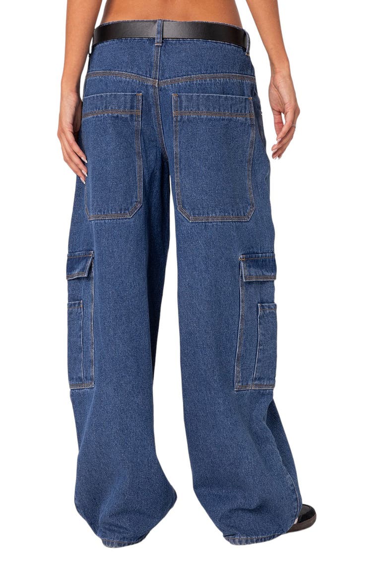 Low Rise Baggy Belted Cargo Jeans, Alternate, color, BLUE-WASHED