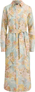 Lauren Ralph Lauren Floral Long Sleeve Linen Midi Shirtdress
