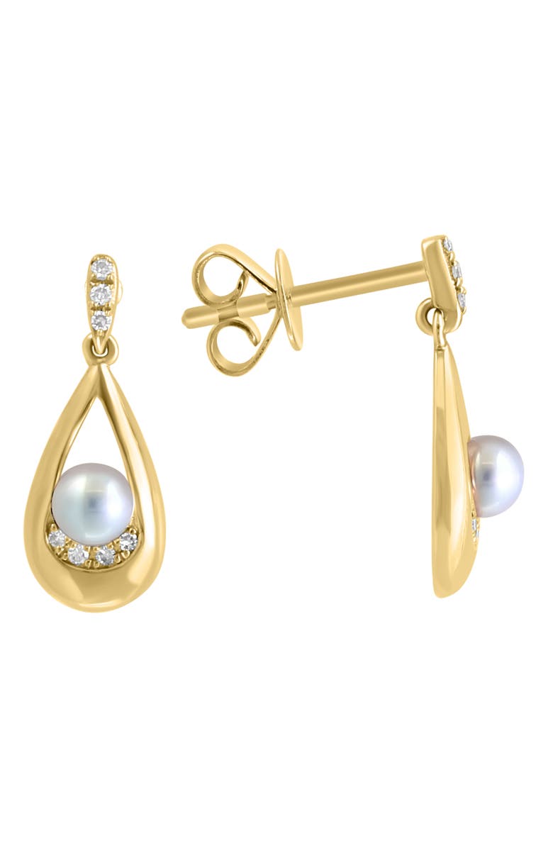 EFFY 14K Yellow Gold 3.5mm Freshwater Pearl & Diamond Teardrop Earrings - 0.05ct., Alternate, color, 