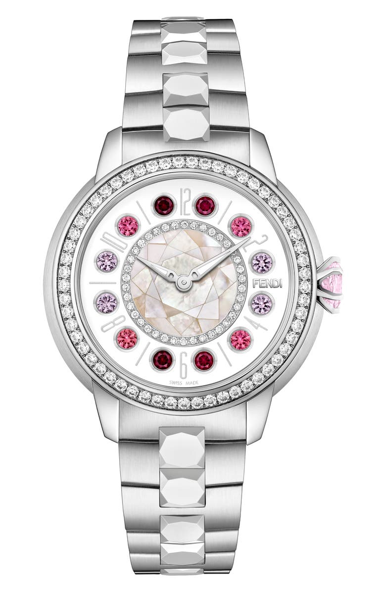 Fendi Ishine Diamond Bezel Rotating Bracelet Watch, 33mm, Alternate, color, 
