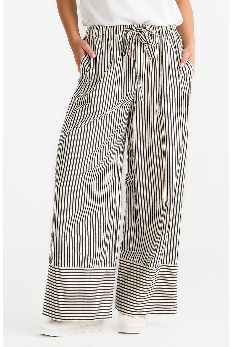 Portia Stripe Drawstring Pants, Main, color, WHITE W BLACK STRIPE