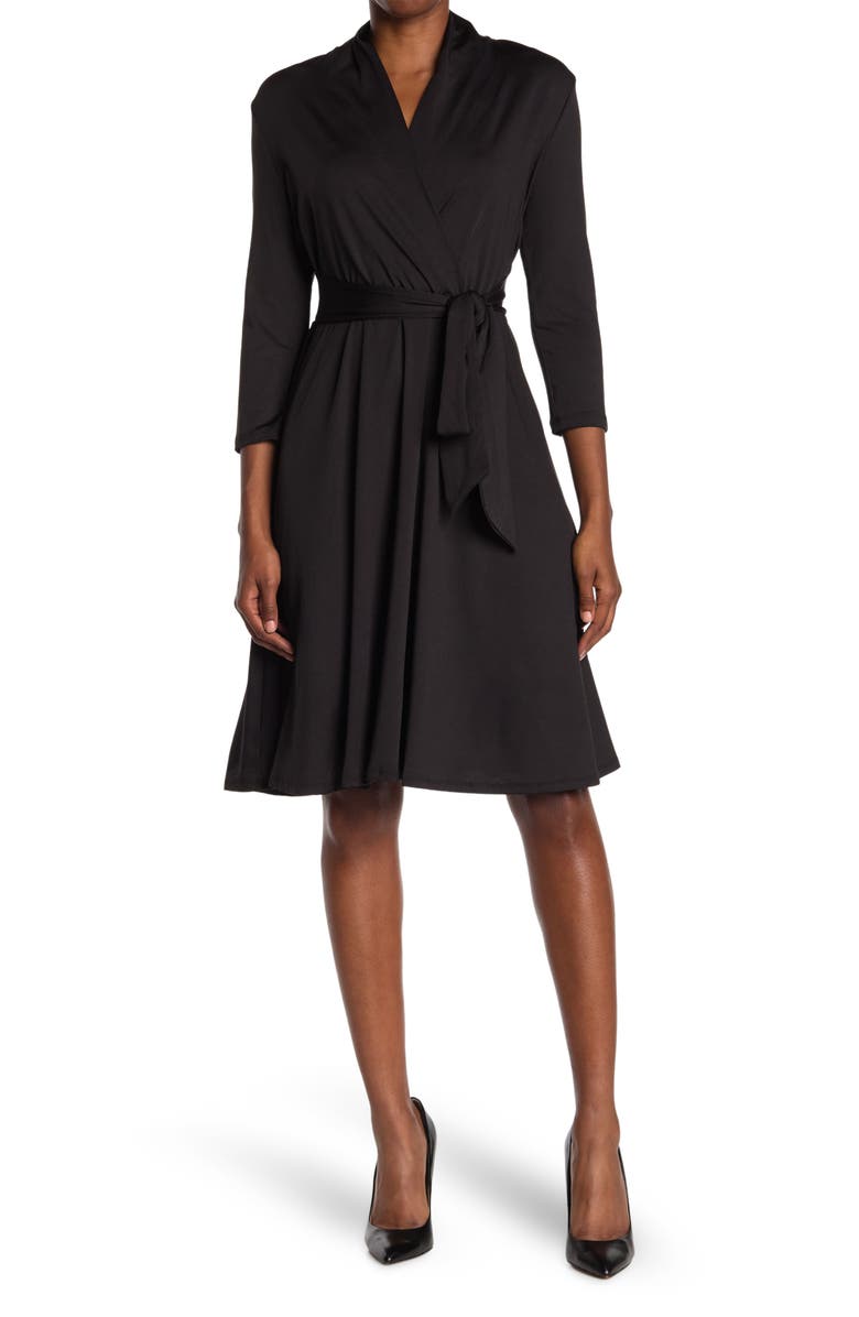 Love By Design Prescott Three-Quarter Sleeve Faux Wrap Dress, Main, color, 