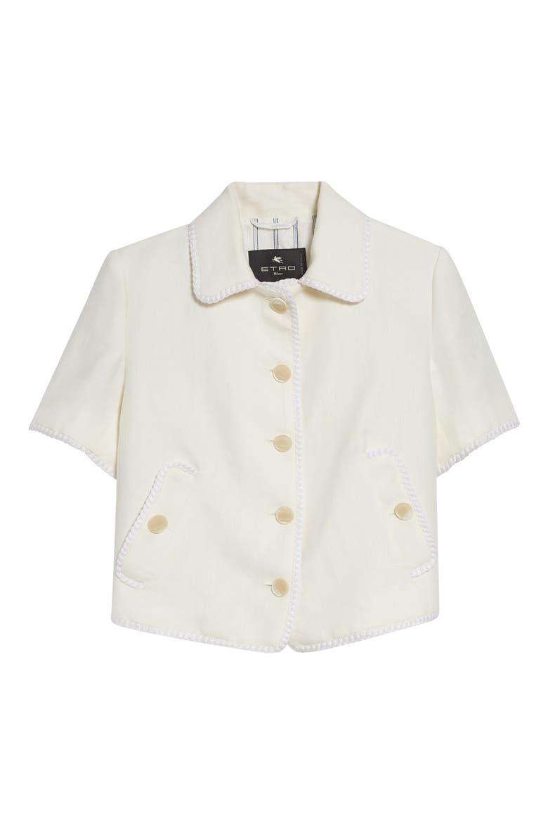 Short Sleeve Crop Linen Jacket, Alternate, color, BIANCO NATURALE