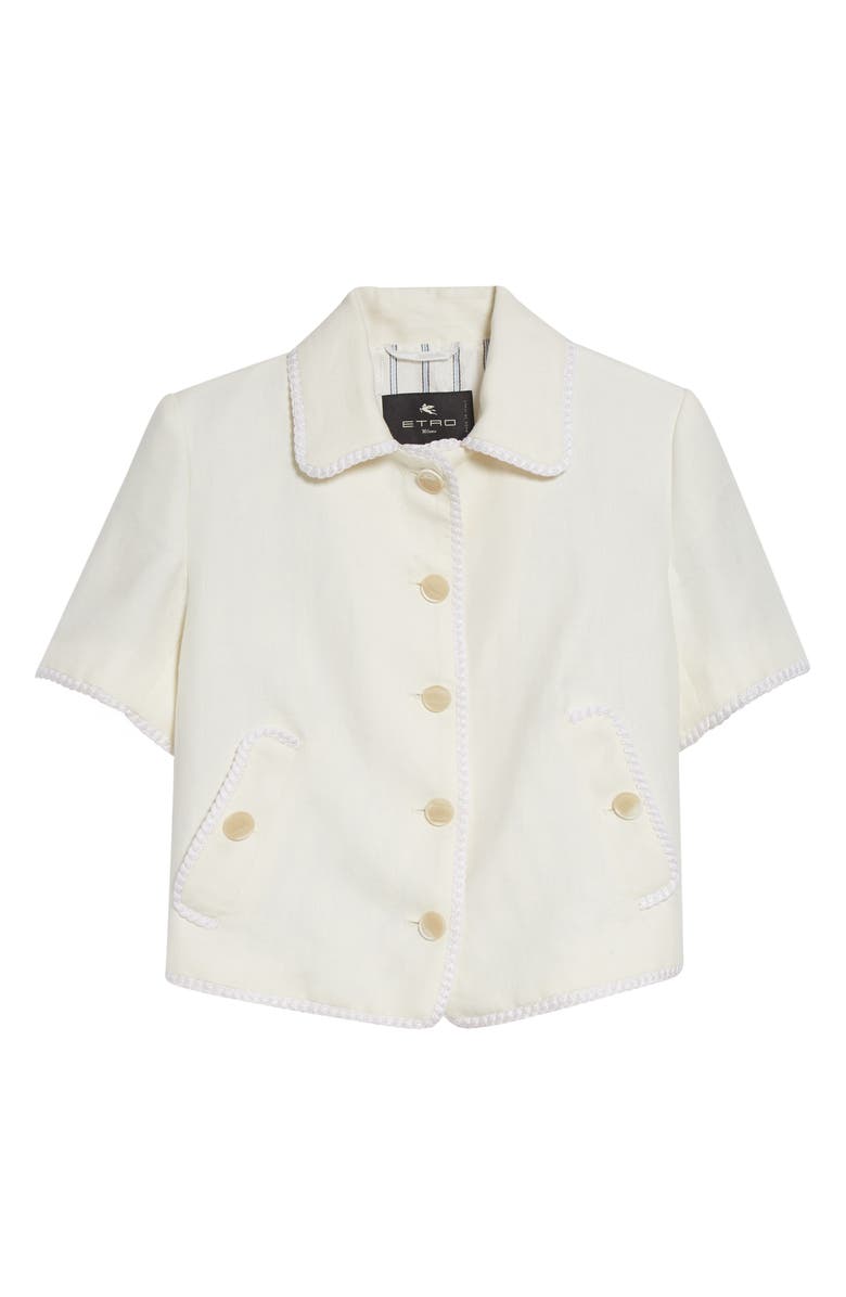 Etro Short Sleeve Crop Linen Jacket, Alternate, color, Bianco Naturale