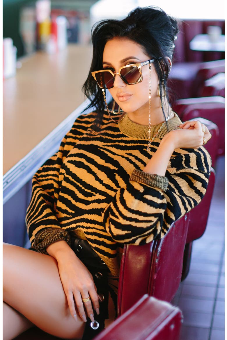 Australia x Jaclyn Hill Upgrade 55mm Square Sunglasses, Alternate, color, BLACK GOLD / SMOKE