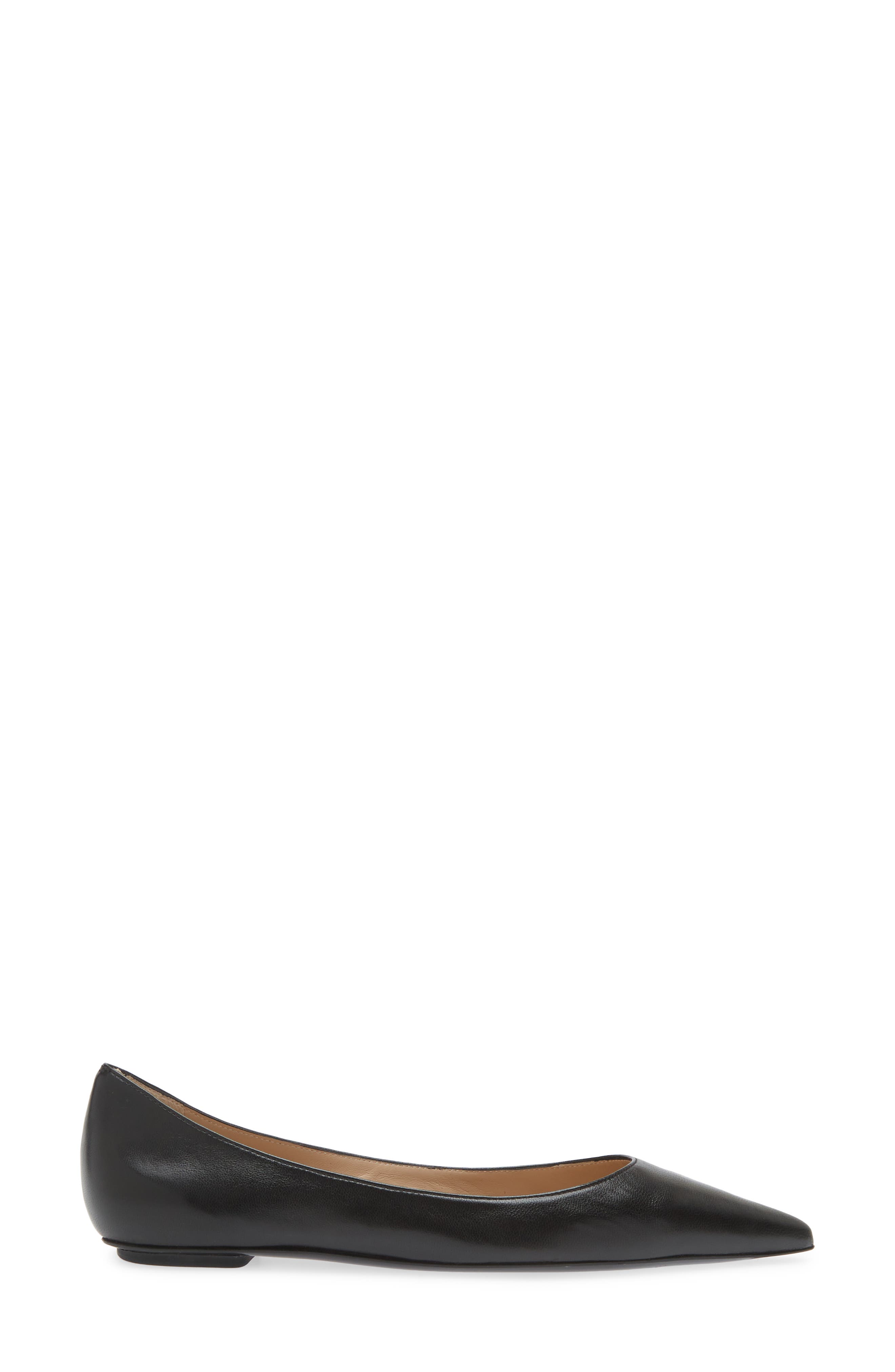 Stuart Weitzman Emilia Pointed Toe Flat, Alternate, color, Black Leather