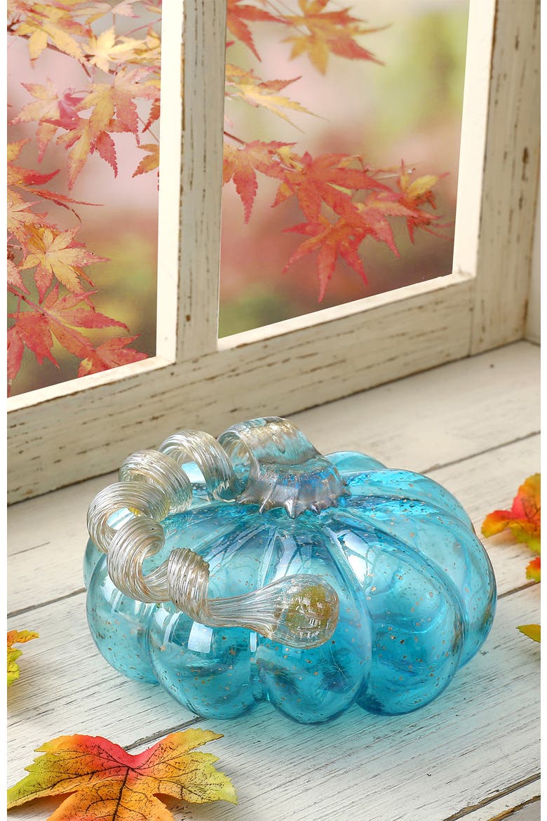 Fall Multi-Style Small Glass Pumpkins, Alternate, color, Glitter Blue