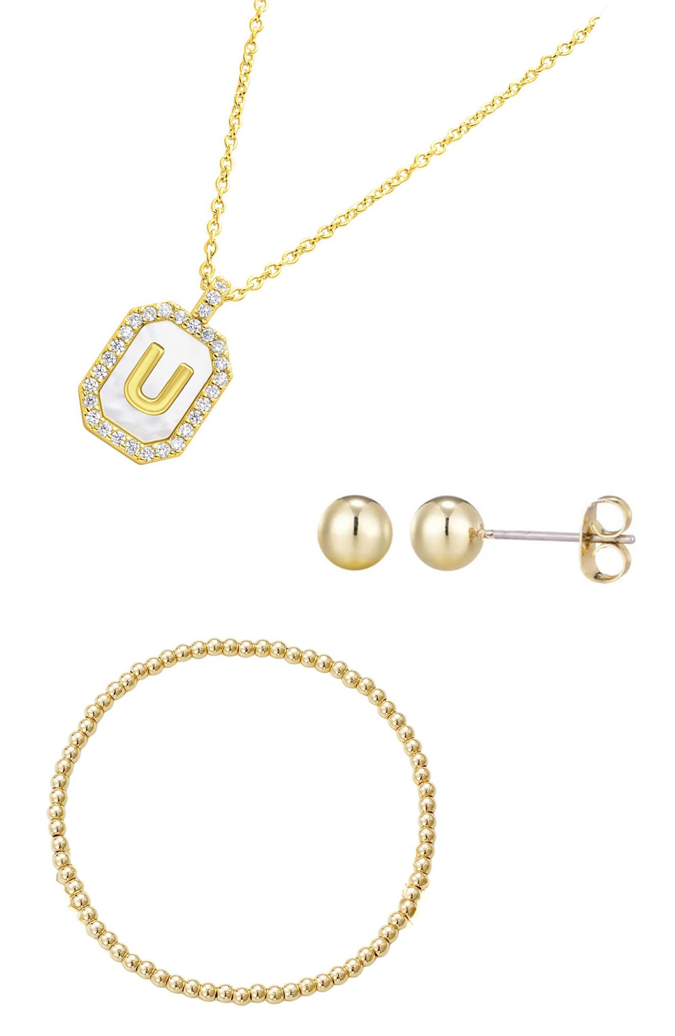 3-Piece Mother-of-Pearl Initial Pendant Jewelry Set