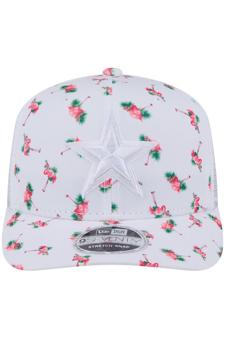 Men's New Era White Dallas Cowboys Adventure Flamingo Pattern 9SEVENTY Stretch-Snap Hat, Alternate, color, White
