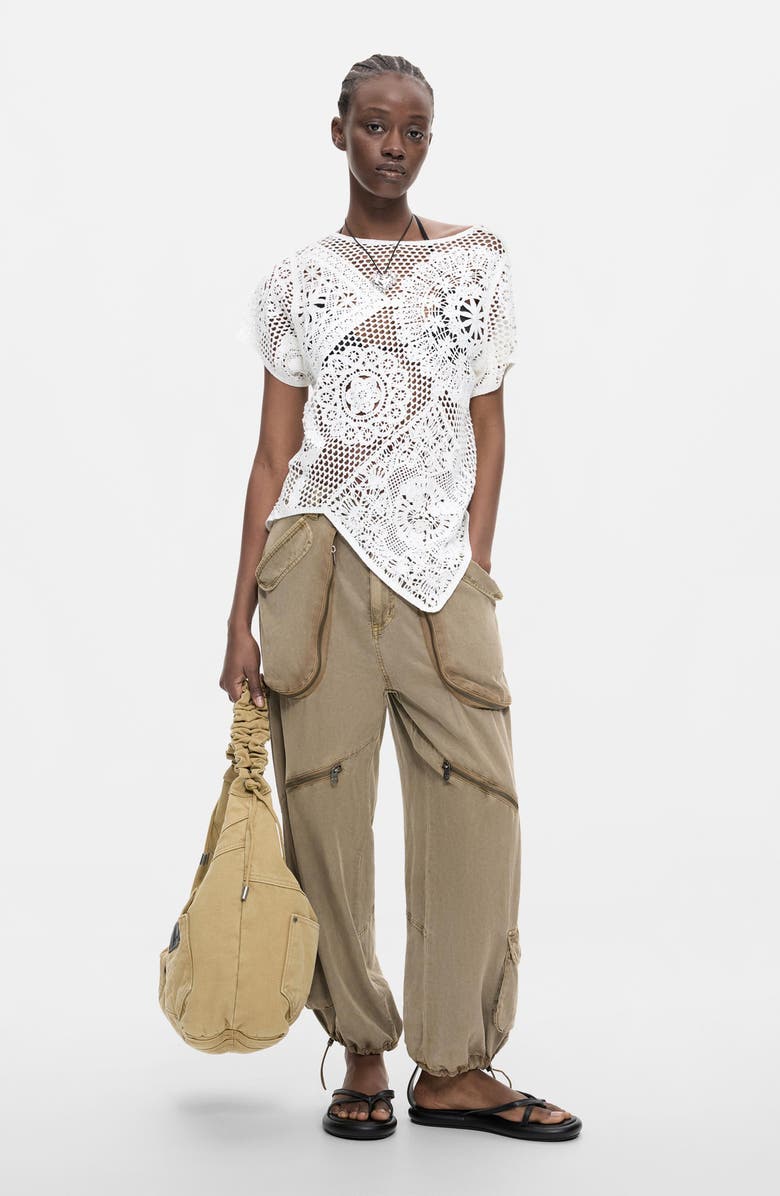 Desigual Openwork Knit Top, Alternate, color, Off White