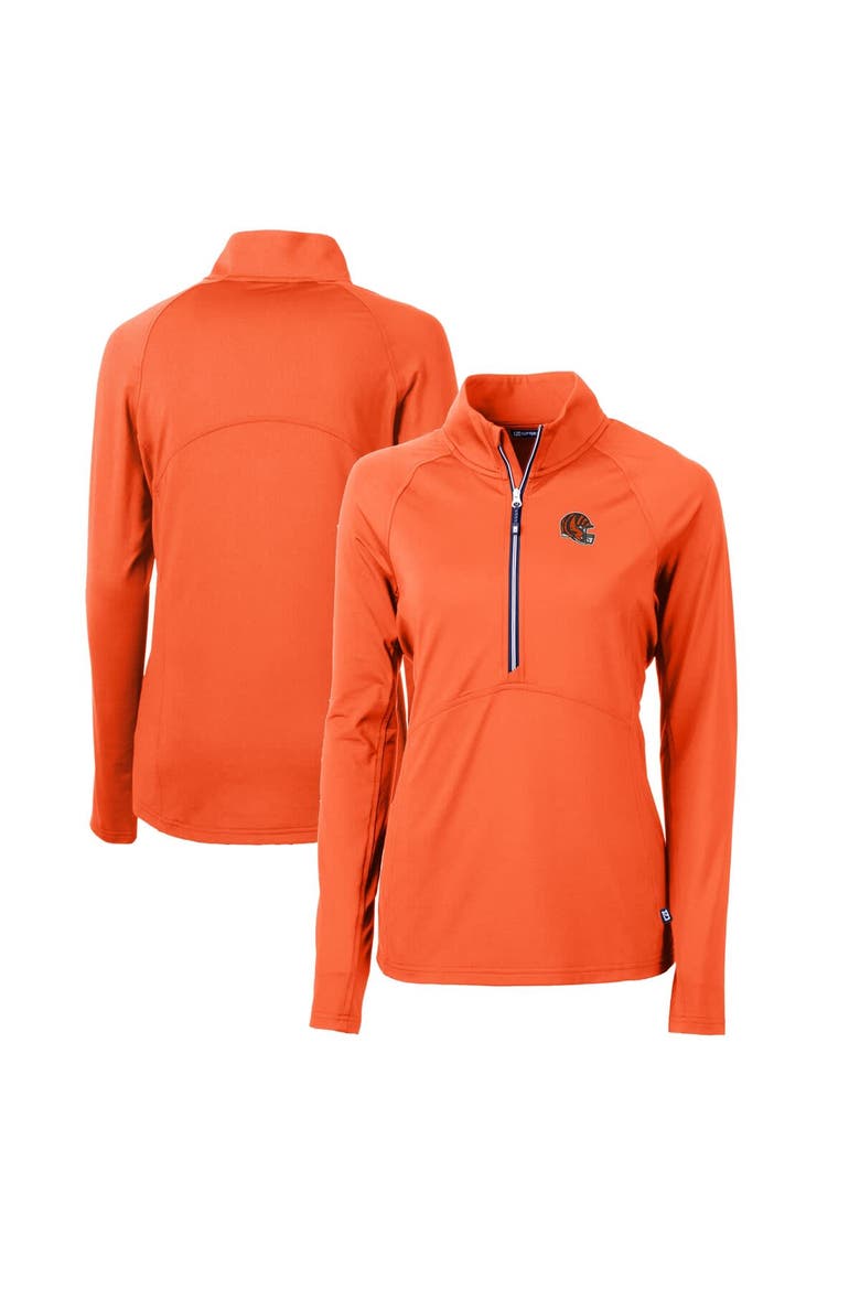 Women's Cutter & Buck  Orange Cincinnati Bengals Helmet Logo Adapt Eco Knit Stretch Recycled Half-Zip Pullover Top, Main, color, Orange