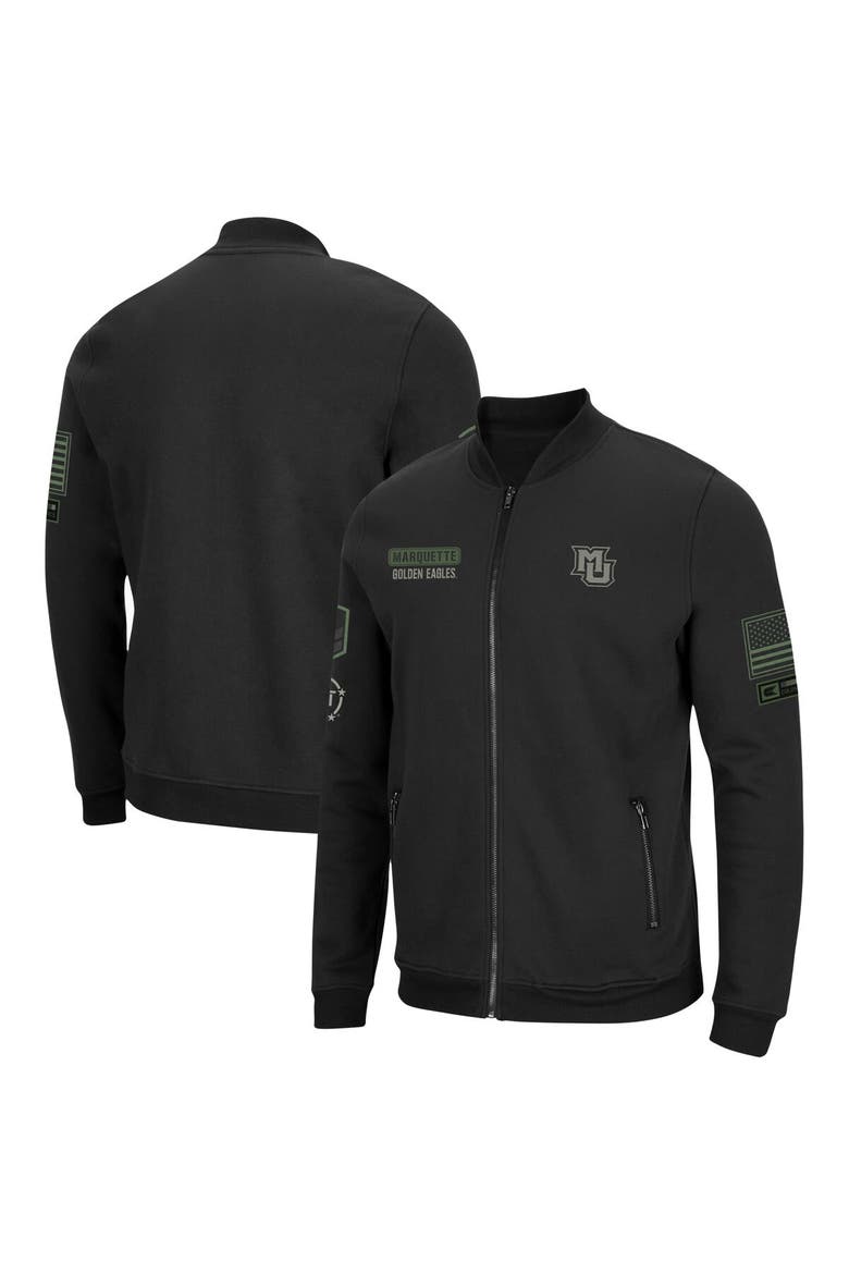 Men's Colosseum Black Marquette Golden Eagles OHT Military Appreciation High-Speed Bomber Full-Zip Jacket, Main, color, Black