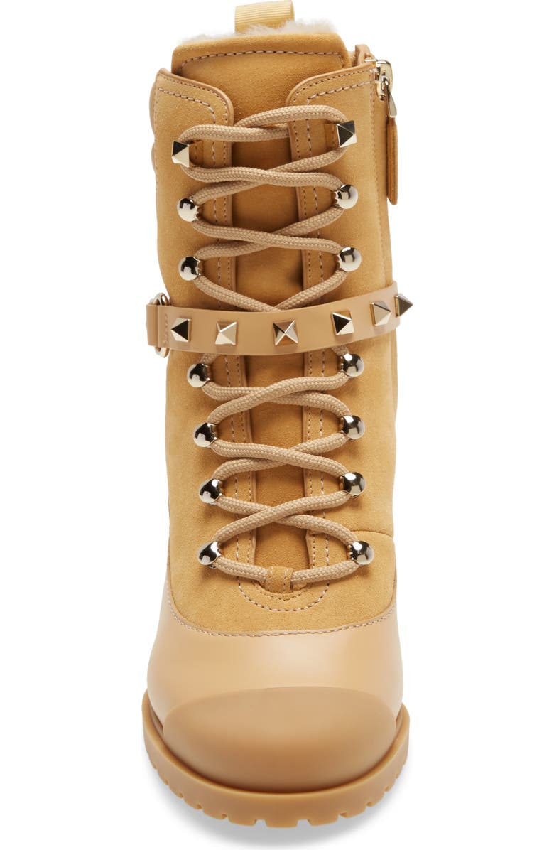 Valentino Garavani Rockstud Genuine Shearling Lined Combat Boot, Alternate, color,