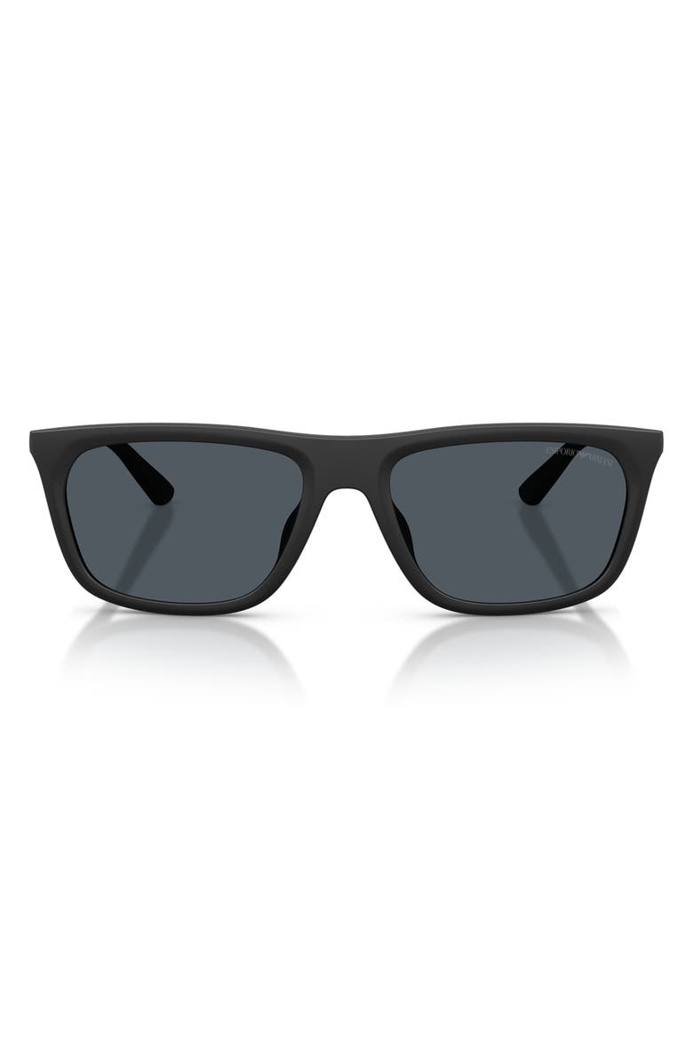 Emporio Armani 57mm Pillow Sunglasses, Main, color, Matte Black / Dark Grey