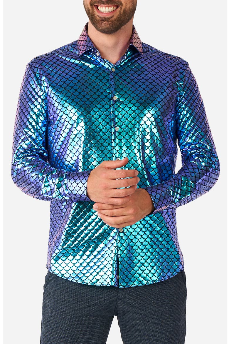 Fancy Fish Modern Tailored Fit Button-Up Shirt, Main, color, BLUE