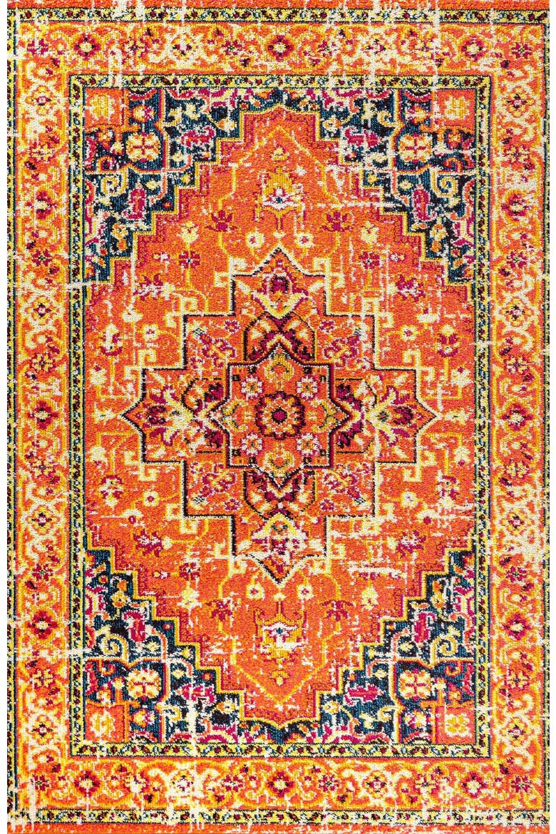 Brooklyn Geometric Medallion Area Rug, Alternate, color, Orange/Blue