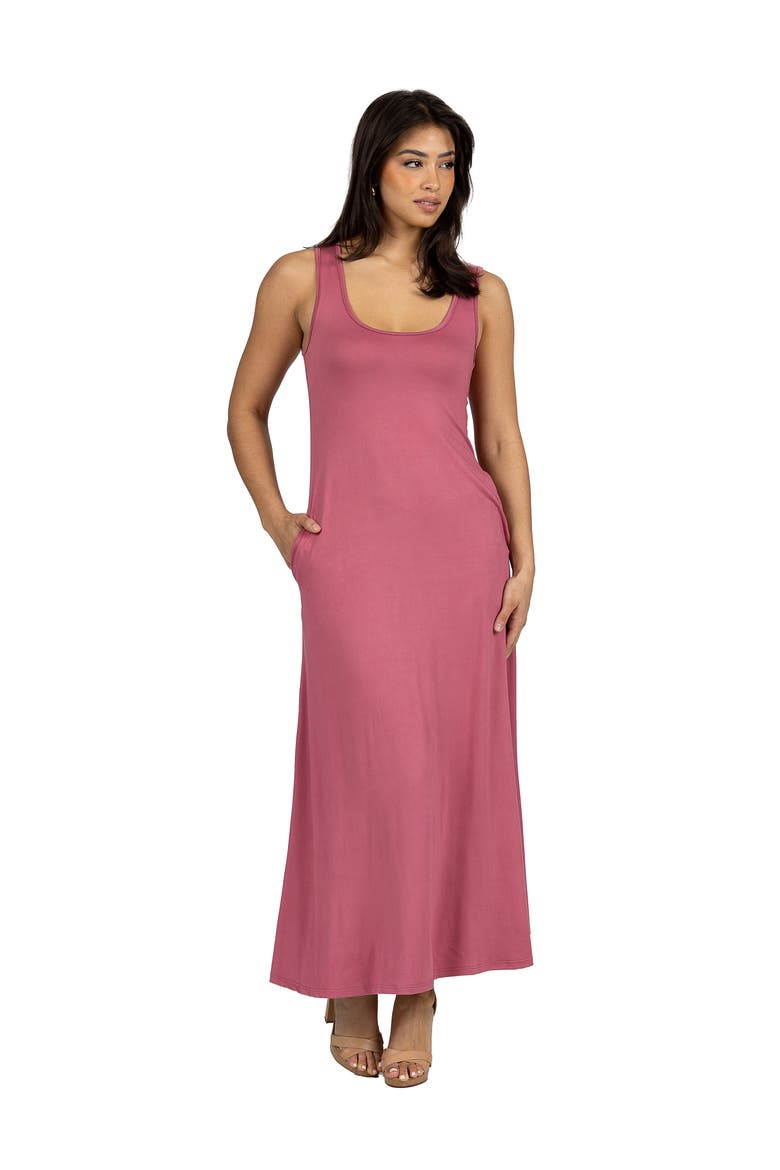 Scoop Neck Sleeveless Maxi Dress with Pockets, Alternate, color, Rose