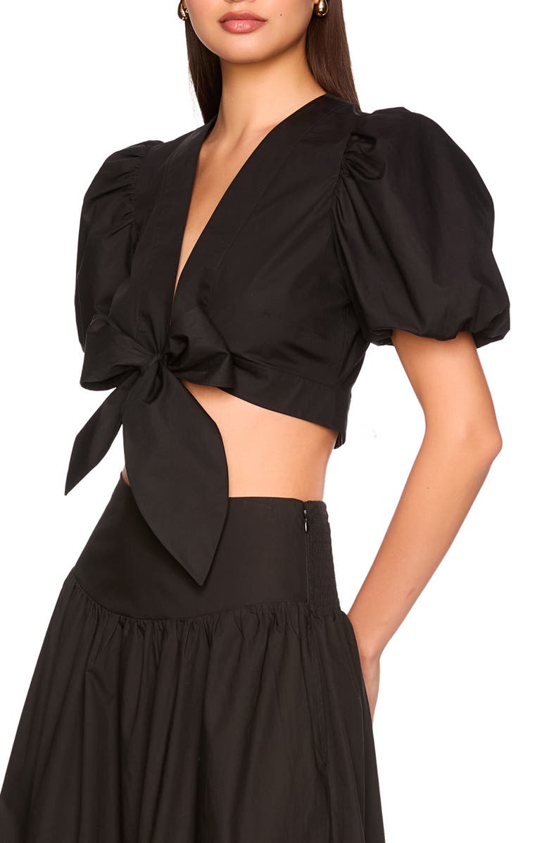 Susana Monaco Bubble Sleeve Tie Front Cotton Poplin Top, Alternate, color, 