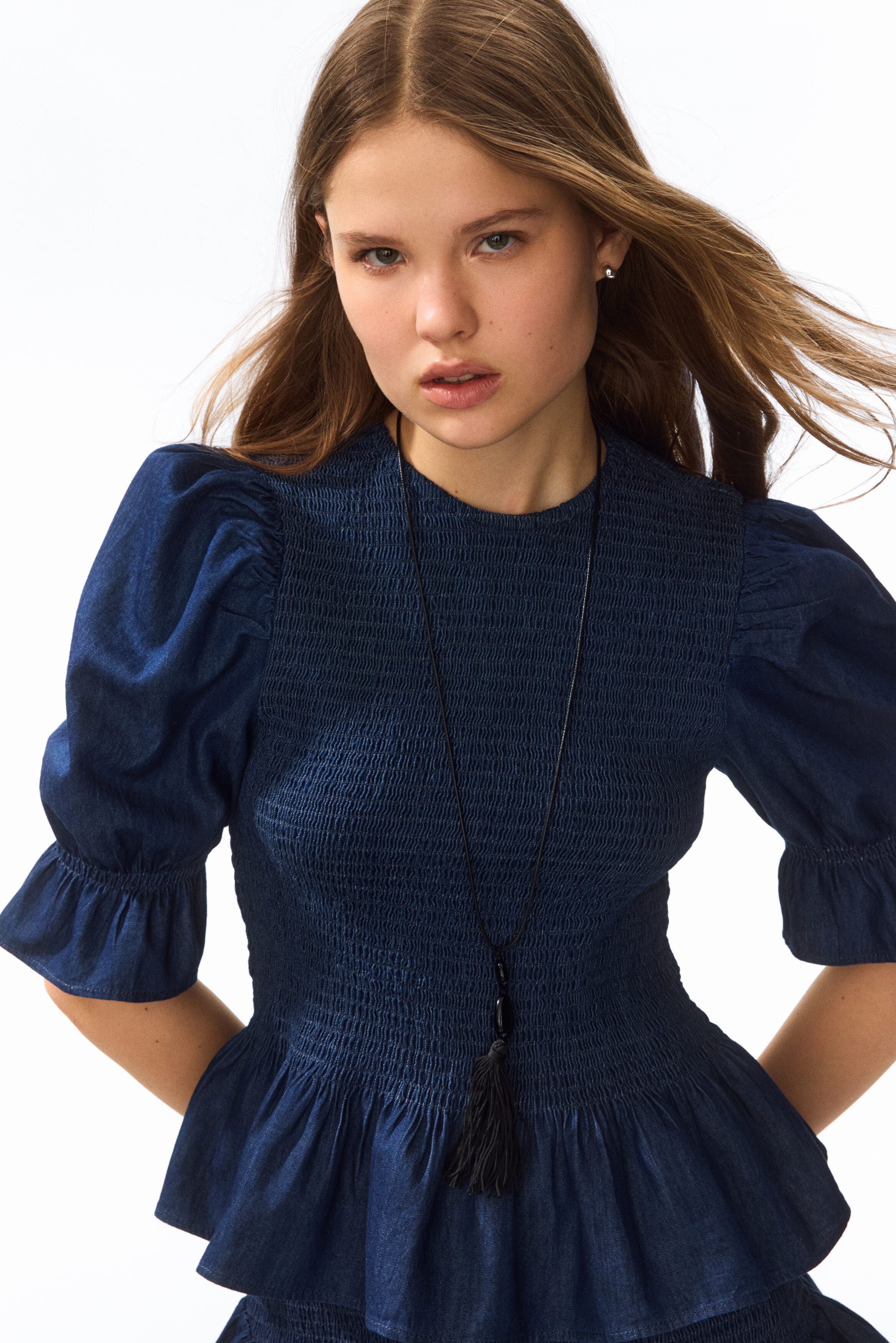 Smocked Denim Blouse - image 4