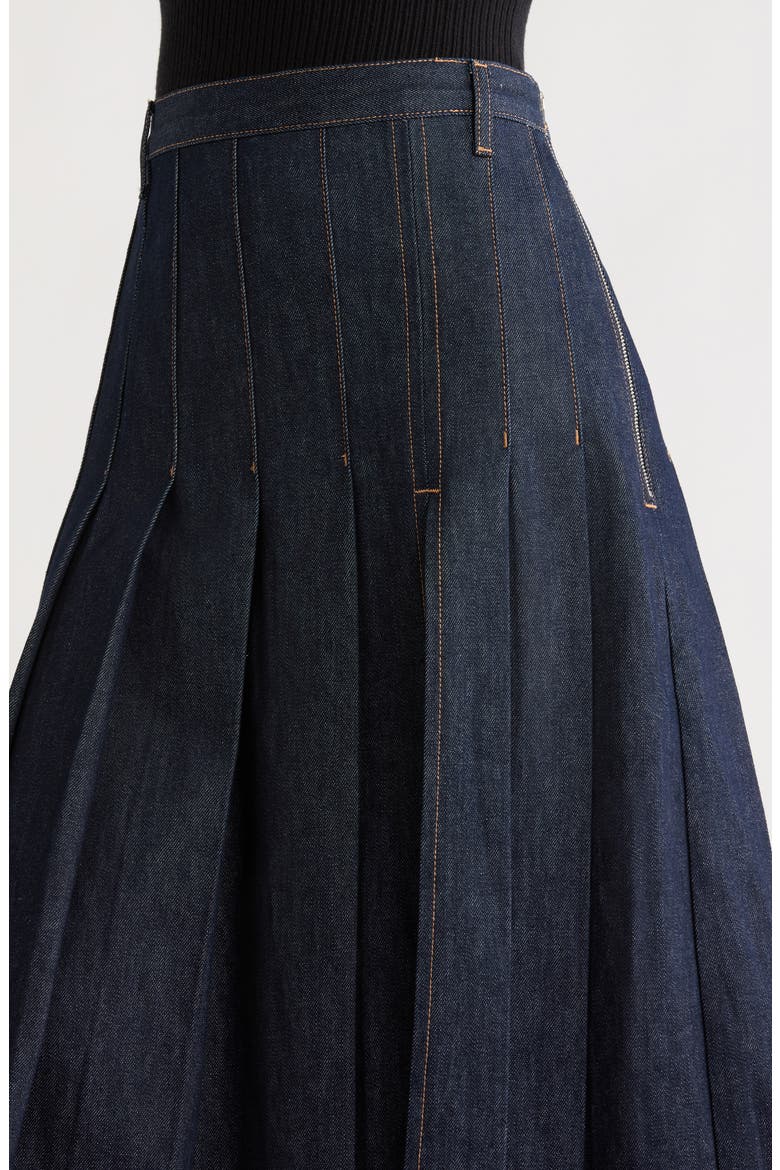 Pleated Denim Maxi Skirt, Alternate, color, INDIGO