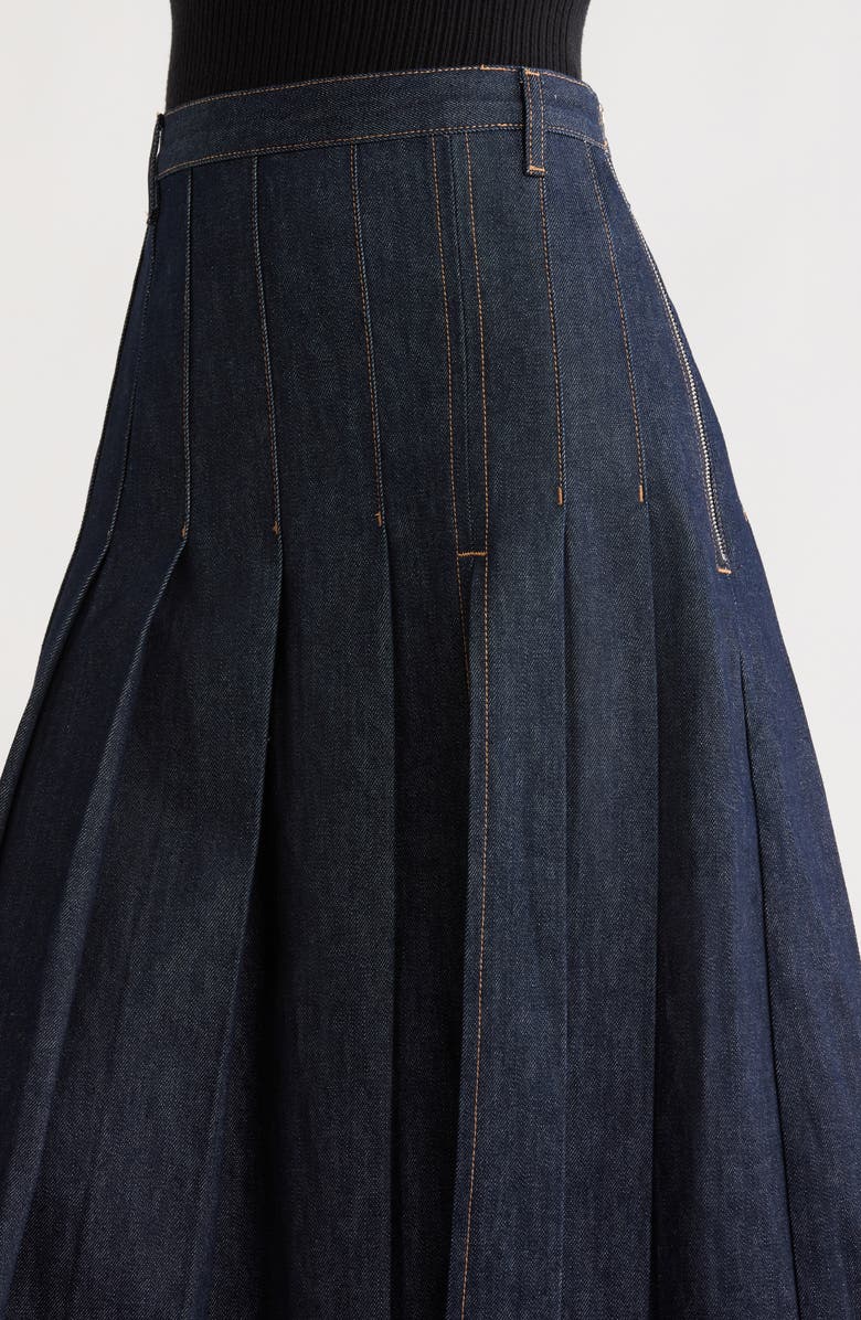 Topshop Pleated Denim Maxi Skirt, Alternate, color,