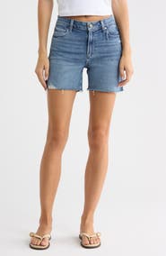 PAIGE Sarah High Waist Raw Hem Longline Shorts