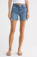 PAIGE Sarah High Waist Raw Hem Longline Shorts