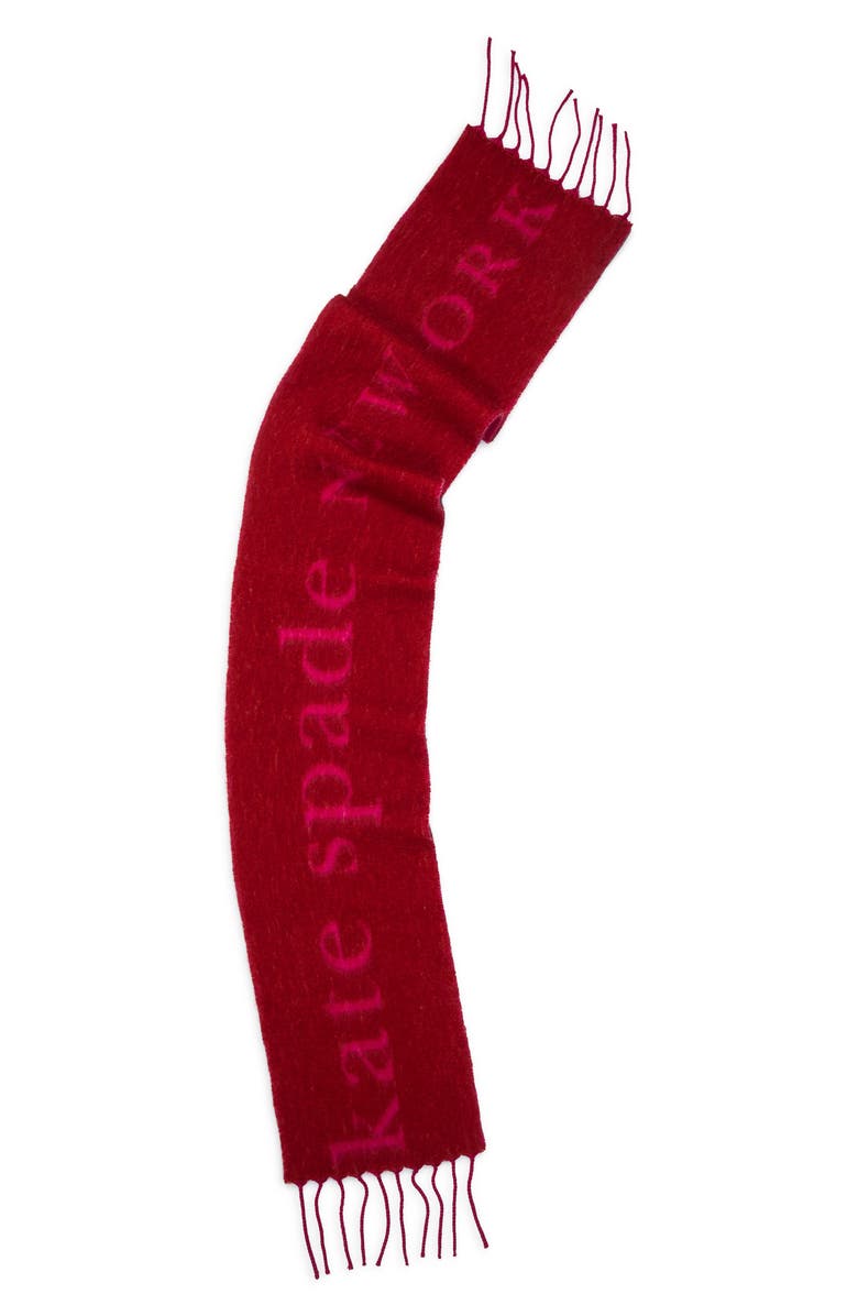 Kate Spade New York logo wool blend fringe scarf, Alternate, color, Pink Multi