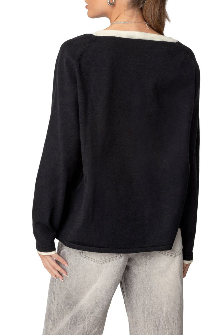 Contrast V-Neck Sweater, Alternate, color, BLACK