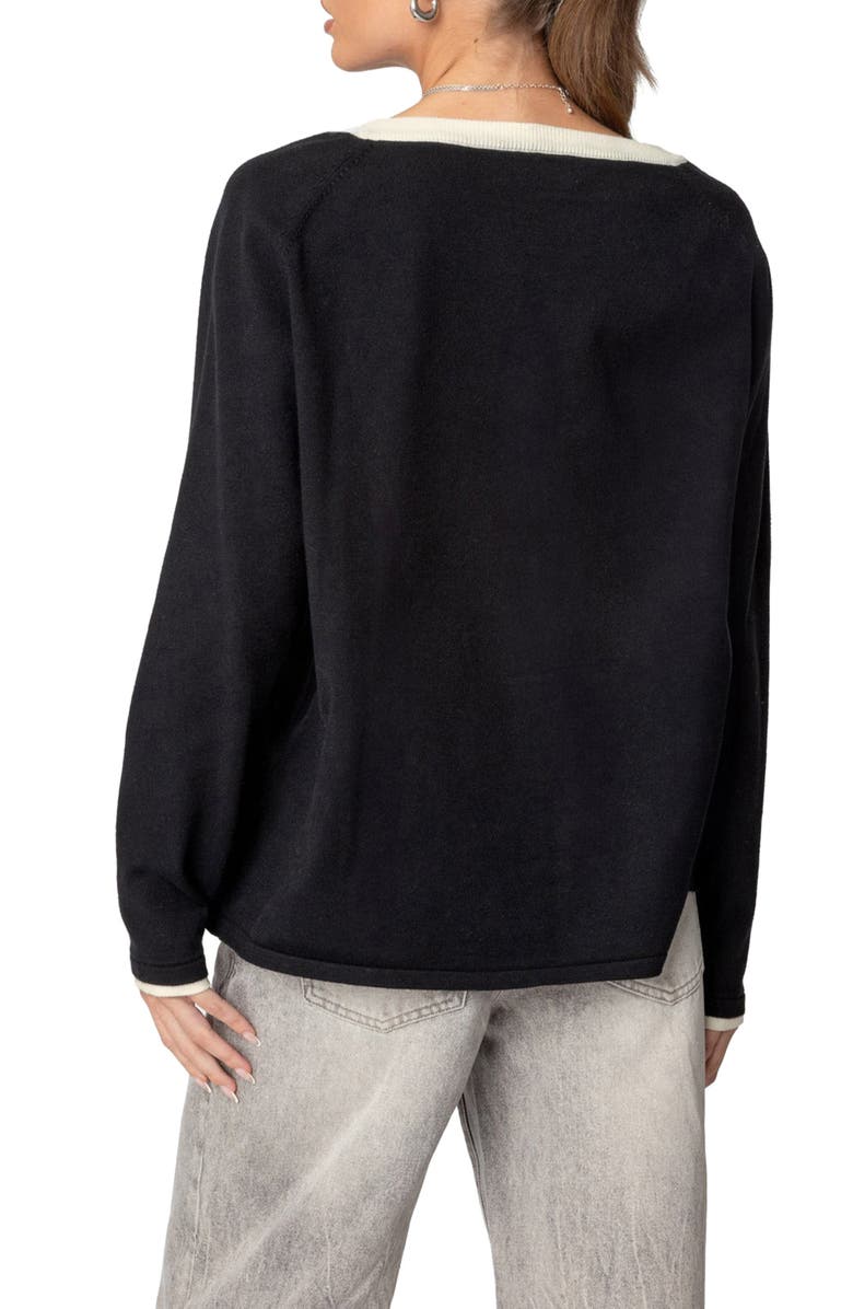 EDIKTED Contrast V-Neck Sweater, Alternate, color, Black