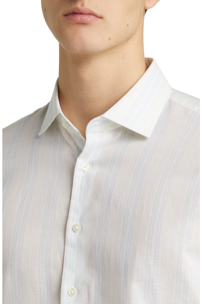 Men's Trim Fit Non-Iron Stripe Dress Shirt, Alternate, color, BLUE SKYWAY TONAL FADED STRIPE