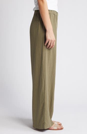 Wide Leg Pull-On Linen Blend Pants
