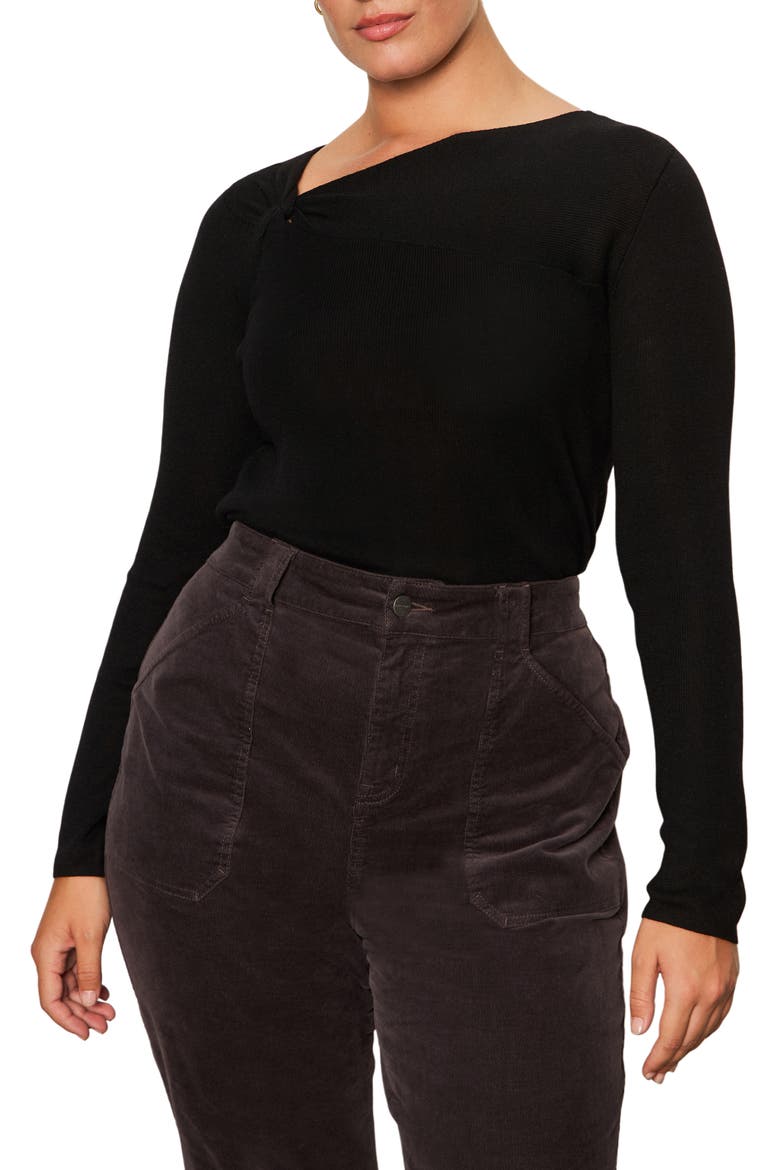 Shoulder Twist Long Sleeve Top, Alternate, color, BLACK