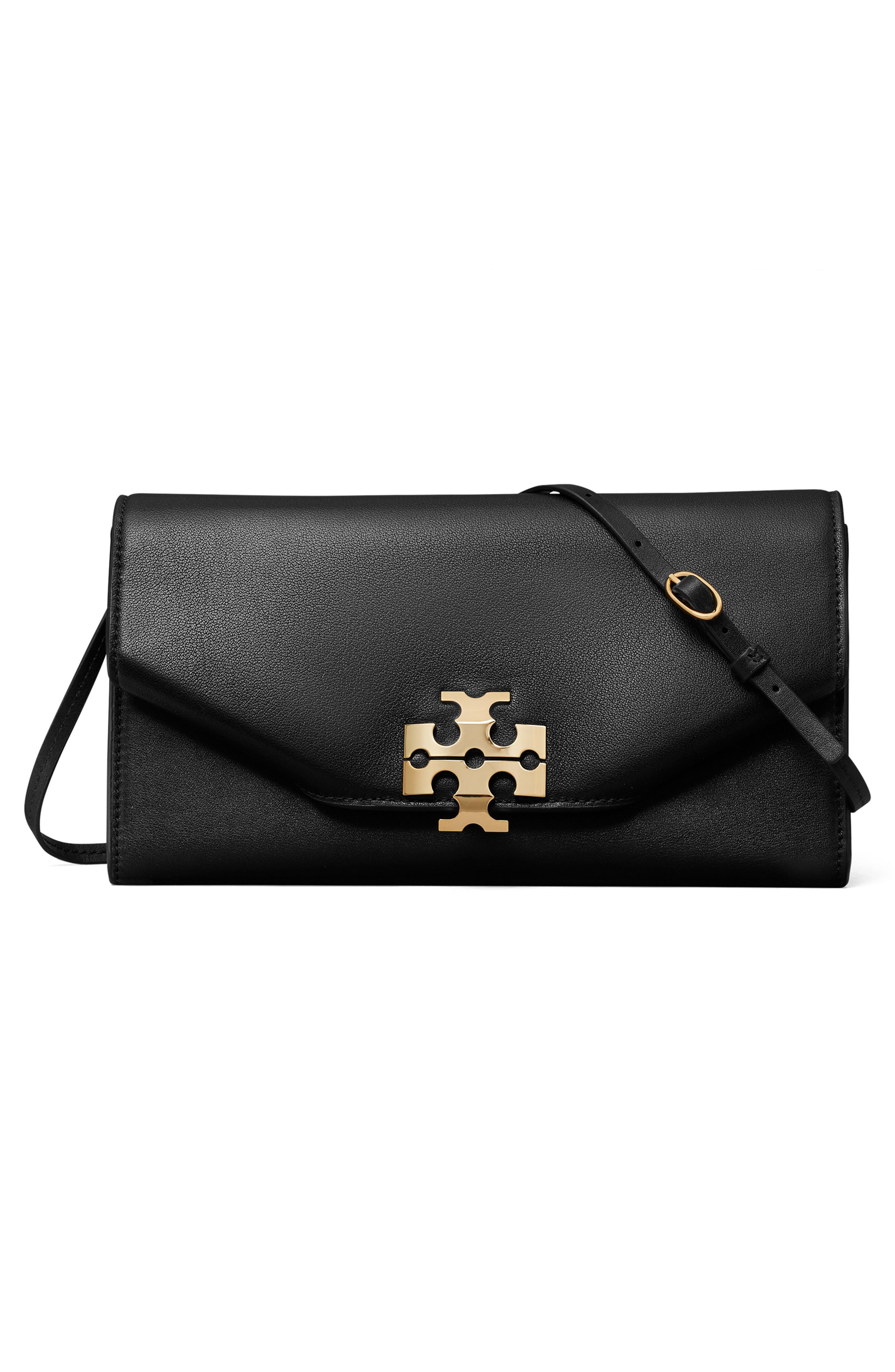 Charlie Leather Envelope Clutch, Alternate, color, BLACK