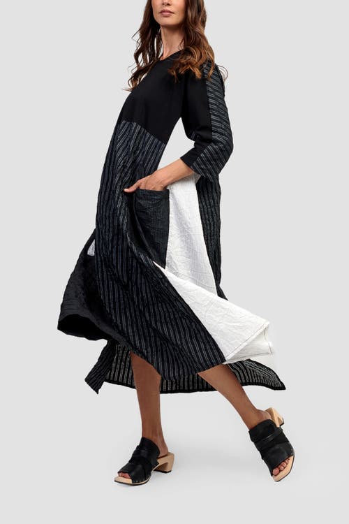 Alembika Patchwork A-line Maxi Dress In Black/white