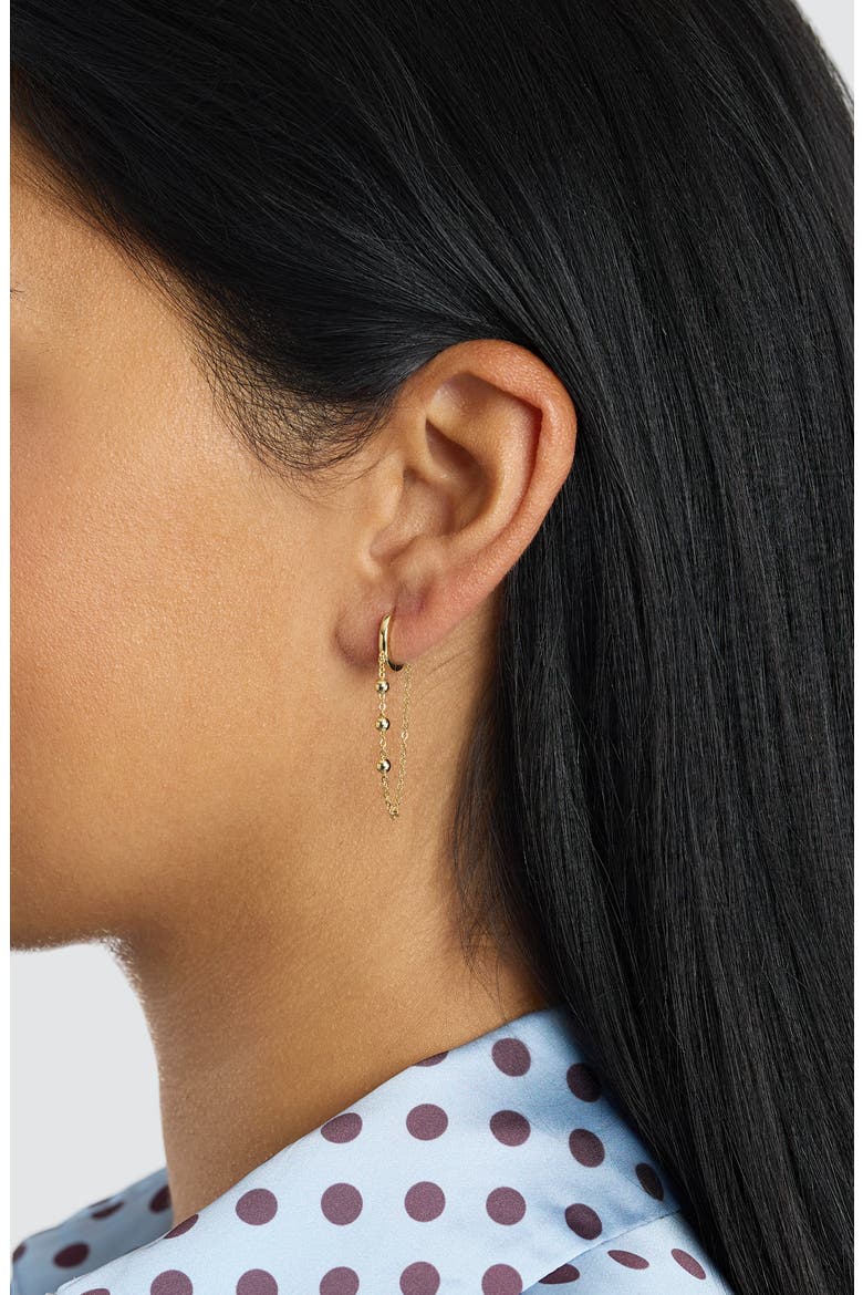 Triple Bead Chain Huggie Hoop Earrings, Alternate, color, GOLD