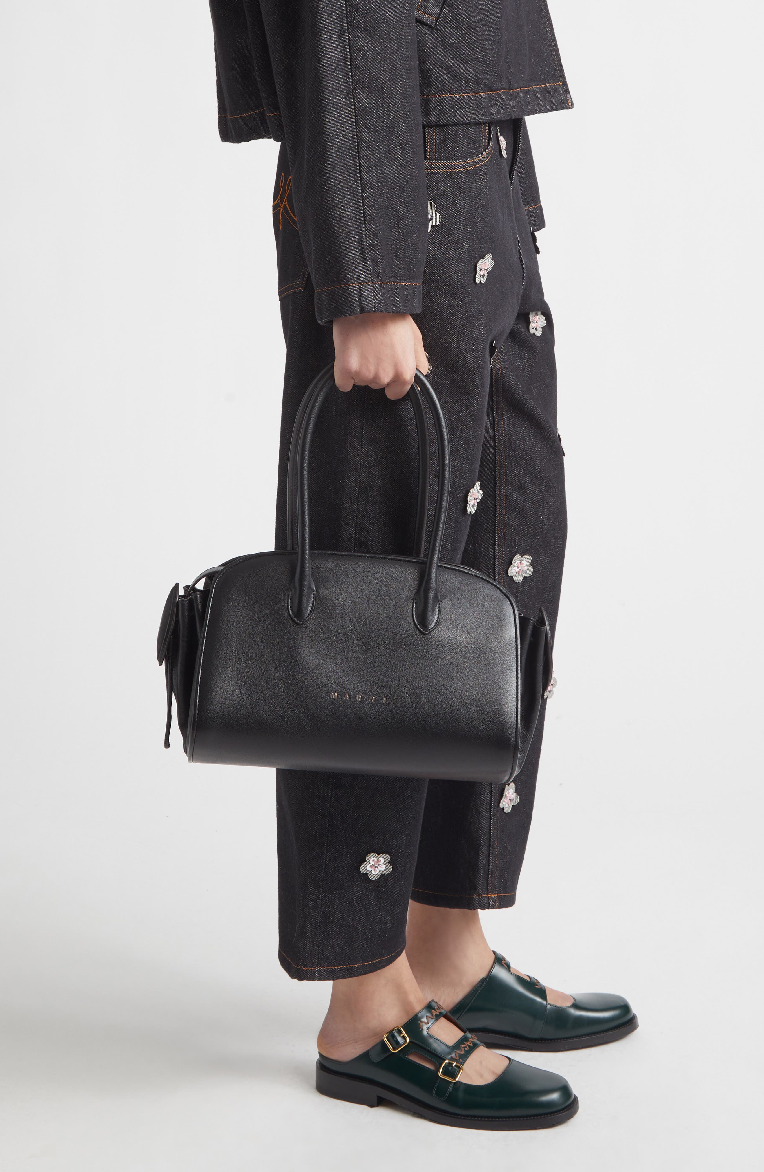 Marni Small Tulipea Top Handle Bag, Alternate, color, Black