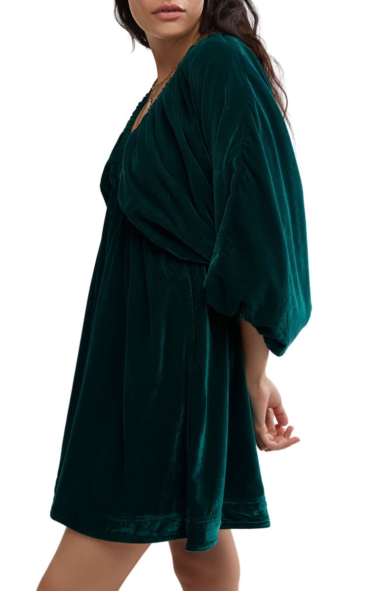 Free People Portia Velvet Babydoll Minidress, Alternate, color, Uncut Emerald