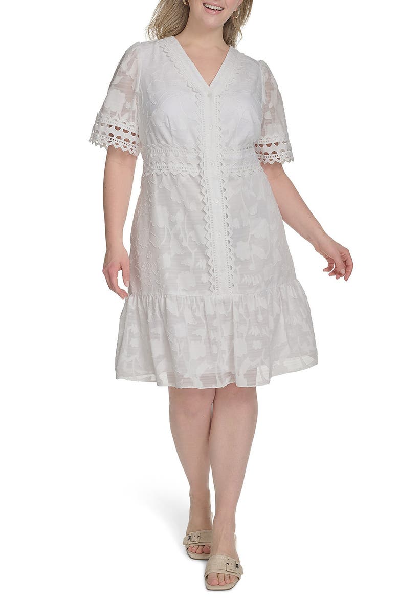 Floral Print Fit & Flare Shirtdress, Main, color, IVORY