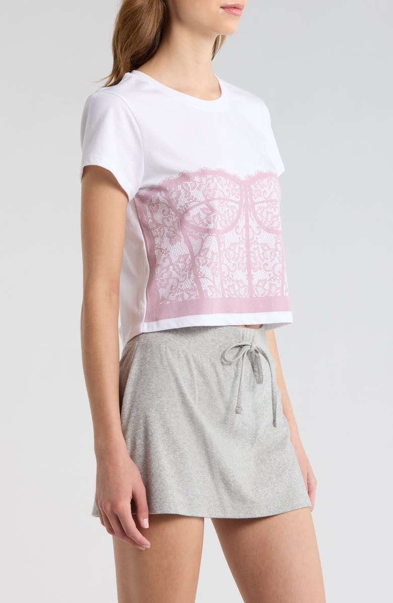 Florence by Mills Corset Graphic Crop Tee, Alternate, color, Bright White/Dawn Pink