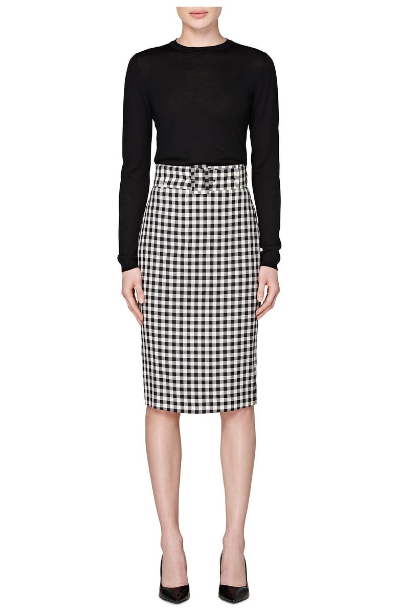 SUISTUDIO Darell Belted Gingham Pencil Skirt, Main, color,