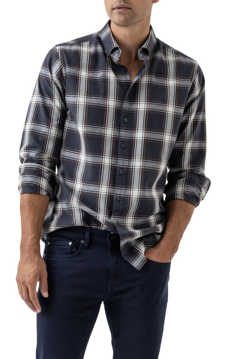 Glenene Plaid Button-Down Shirt, Main, color, MIDNIGHT