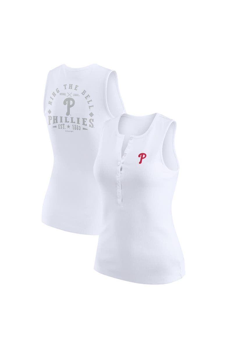 WEAR by Erin Andrews Women's WEAR by Erin Andrews White Philadelphia Phillies Rib-Knit Henley Tank Top, Main, color, White
