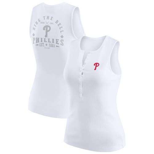 Wear By Erin Andrews White Philadelphia Phillies Rib-knit Henley Tank Top