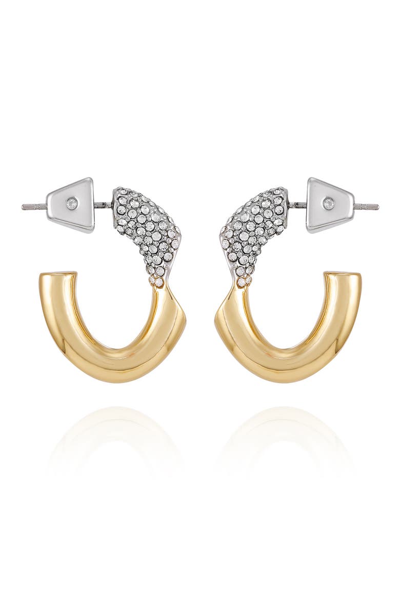 Two-Tone Pavé Crystal Hoop Earrings, Alternate, color, GOLD TONE