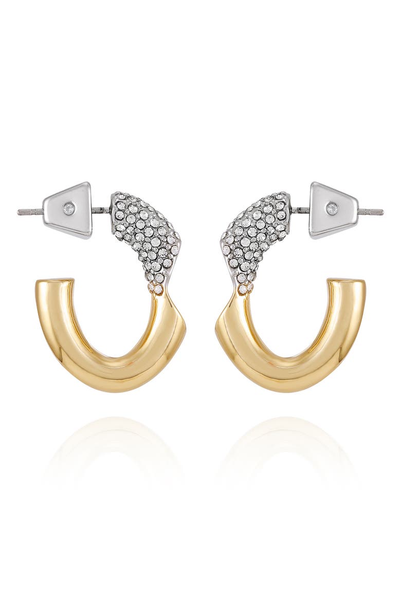 Vince Camuto Two-Tone Pavé Crystal Hoop Earrings, Alternate, color, Gold Tone