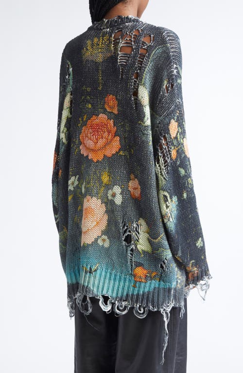 R13 Distressed Oversize Floral Cashmere Boyfriend Sweater In Gray